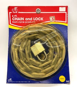 Vintage NOS Cycle Products 4 Fuß Kette & Schloss, gleichschließendes Vorhängeschloss Modell #362 klar - Bild 1 von 2