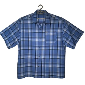 Men's Cal Top 2XLT Short Sleeve Plaid Checker Button Up Polyester Shirt Western - Picture 1 of 16