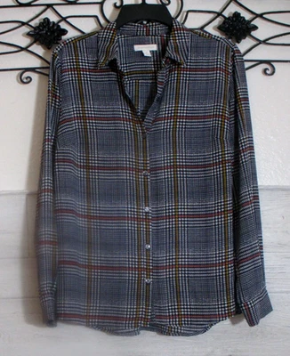 Top Charter Club para mujer talla PM multicolor a cuadros manga larga con botones Foto 1 de 4