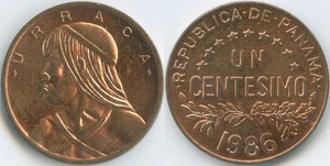 Panama 1986 1 Centesimo KM#22 Bronze Ubarragá Maniá Tigrí Ngäbe Chieftain - Picture 1 of 4