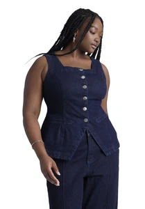 ELOQUII Women's Plus Size Denim Vest - Picture 1 of 16