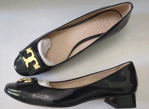 Tory Burch Größe 8M runde Spitze Gigi schwarz Lackleder Logo Absatz Pumps - Bild 1 von 12