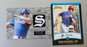 Tarjeta de camiseta Hank Blalock 2003 UD Classic Stitches #'d 257/299/2001 Bowman RC - Imagen 1 de 5