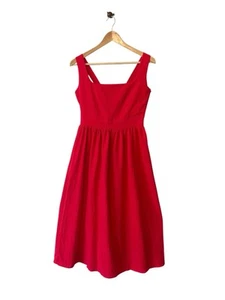 Abito midi elegante scollo quadrato senza maniche rosso impero vita spalline larghe MEDIA - Foto 1 di 9