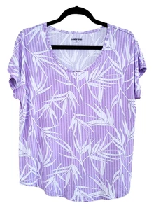 Lands' End Top Size M/P Women's Purple Stripe Palm Jersey Short Sleeve Round Hem - Imagen 1 de 3