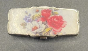 vtg 20th century Rare floral Pearlescent enamel metal pill box 3 compartment - Picture 1 of 3