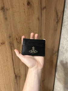 Vivienne Westwood Black Leather Men Women Card Holder Wallet with Metal ORB Logo - Picture 1 of 4