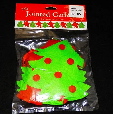 Green & Red Xmas Trees Felt Jointed Garland 5 Feet x 6" Tall  - Image 1 of 2