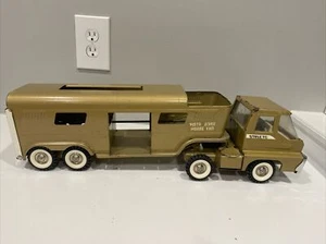 VINTAGE Gold Vista Dome Horse Van and Trailer STRUCTO Pressed Steel - Picture 1 of 18