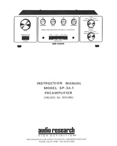 AUDIO RESEARCH SP-3 Schematic Diagram for Service and Instruction Manual - Imagen 1 de 3