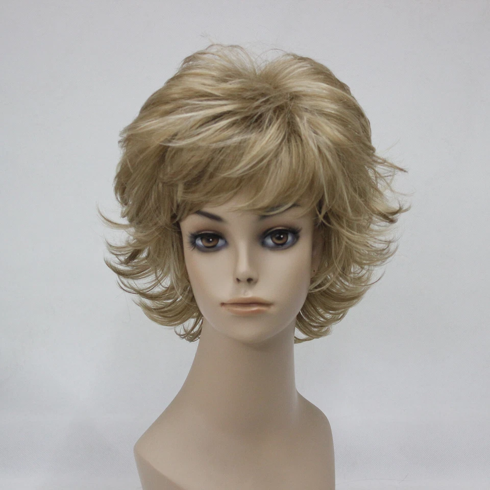 new dark blonde with blonde highlights layers flips short synthetic wig 2 color  - Image 1 of 2