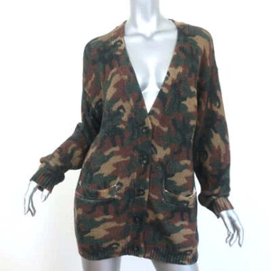 NSF Cardigan Rogers Camouflage Print Cotton-Blend Size Small V-Neck Sweater - Picture 1 of 4