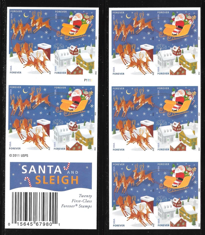 Sc# 4715d NO DIE-CUT Convertible Booklet of 20 2012 Santa & Sleigh-Flawless! MNH - Image 1 of 1