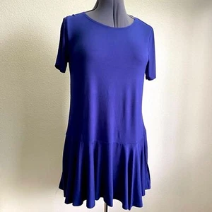 FLAWLESS Tunic Peplum Hem Scoop Neck Short Sleeve Women Medium Blue Top - Picture 1 of 7