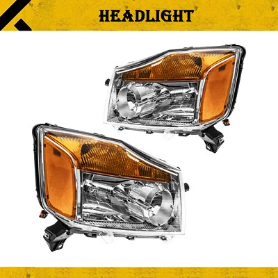 2pcs Headlight Assemblies Front For 2008-2013 2014 2015 Nissan TITAN 5.6L Chrome - Imagem 1 de 4