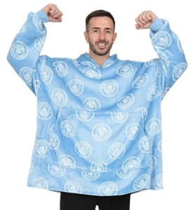 Manchester City FC Men's Fully Lined Luxury Fleece Oversized Hoodie Blue W23 - Picture 1 of 10