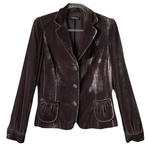 Vintage Tahari Velvet Blazer Size Medium Mocha Mousse Silk Rayon Blend Pockets - Picture 1 of 14