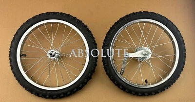 16" CHROME HEAVY DUTY 28 SPOKE BICYCLE WHEEL SET W/ MOUNTAIN RAIDER 1.75 TIRES. - Image 1 of 2