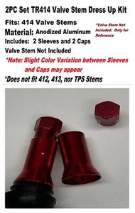 4-PC VALVE STEM DRESS UP 414 KIT-Anodized Aluminum Alloy,Caps w Sleeves-RED - Picture 1 of 15