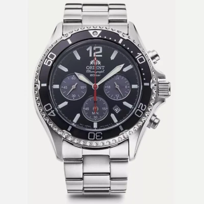 Orient Mako Solar Chronograph Quartz Black Dial Steel Men’s Watch RA-TX0202B10B - Image 1 of 4