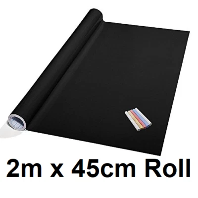 Black Chalkboard Sticker Roll 2m Message Board DIY Cafe Bar Wall Menu Wallpaper - Image 1 of 4