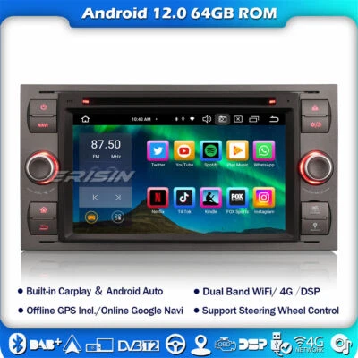 4+64GB Android 14 Navi Autoradio Ford Focus Kuga Fiesta Transit CarPlay DAB TPMS - Bild 1 von 4