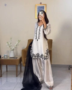 Traje de 3 piezas de diseñador paquistaní farshi shalwar mujer boda étnica eid nupcial - Imagen 1 de 9
