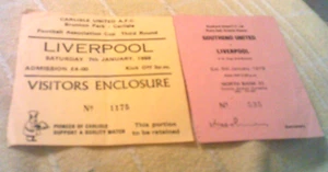 Rare Away Liverpool Tickets - Southend FA Cup 1979 & Carlisle Fa Cup 1989 - Picture 1 of 4