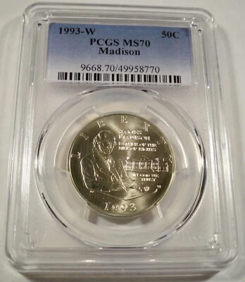 1993-W 50c SILVER PCGS MS70 JAMES MADISON COMMEMORATIVE HALF DOLLAR MS 70 - Image 1 of 4