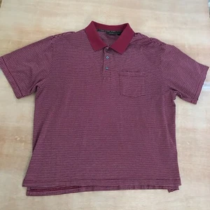 Tasso Elba Polo Shirt Men Size L Red White Striped 100% Pima Pocket Short Sleeve - Picture 1 of 12