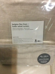 West Elm One Belgian Flax Linen Luster Velvet Curtain 48x108 Natural & Stone NWT - Picture 1 of 1
