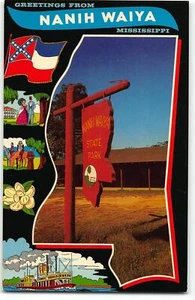 Greetings from NANIH WAIYA Louisville, MS - Flag, Magnolia - Vintage Postcard - Picture 1 of 2