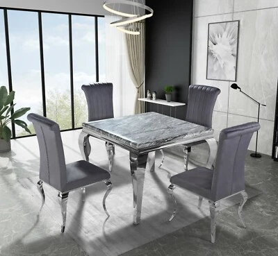 Louis Luxury Italian 100cm White/Grey/Black Marble Dining Table NEW - Image 1 of 4