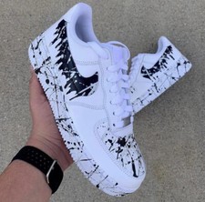 Nike Custom Air Force 1 "Cookies N Cream V2" and Splatter Shoes White Black Mens