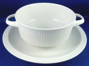 Rare Vintage 1969+ ARZBERG Germany ATHENA WHITE Ribbed Soup Bowl & Saucer Set AU - Picture 1 of 12