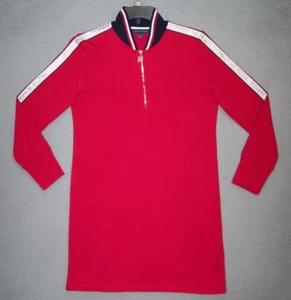 Tommy Hilfiger Dress Womens Large 12 14 Red Graphic Logo Long Sleeve Knee Ladies - Picture 1 of 19
