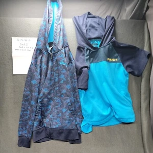 And1 Hoodie Lot of 2 blue one full zip front pockets one pullover short sleeve - Picture 1 of 12
