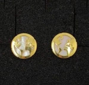 18K Gold Earrings 750 Mls. World Map With Mother Of Pearl 9 Mm. - Picture 1 of 7