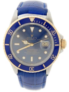 Rolex Submariner Date 16803 2tone 18k Yellow Gold Stainless Steel Watch Blue Sub - Picture 1 of 7