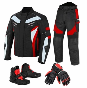 Waterproof Men Motorcycle Motorbike Suits Set Armour CE Leather Boots Gloves - Picture 1 of 17