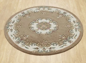 Alfombras redondas beige pastel crema chinas Aubusson acolchadas a mano 100 % lana 120x120 cm - Imagen 1 de 5