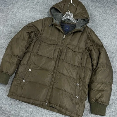 Abrigo Parka GAP Hombre Pequeño Verde Oliva Militar Puffer Chaqueta Plumón Forrado con Capucha Foto 1 de 4