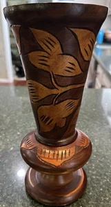 Vaso vintage in legno di mogano intagliato a mano - raro unico nel suo genere - Foto 1 di 6