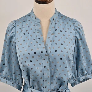 Ann Taylor blau Satin Geo Puffärmel Shirtkleid Damen XS mit Gürtel - Bild 1 von 8