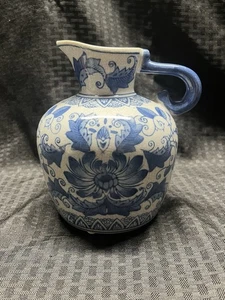 Vintage chinesischer geknisterter Porzellan blau/weiß Blumen Krug - Bild 1 von 10