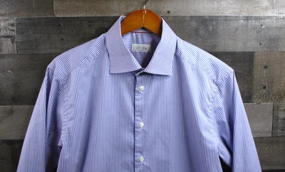 Eton Dress Shirt Mens 16.5 42 Blue Pink Stripe Slim Fit Long Sleeve Cotton York - Image 1 of 4