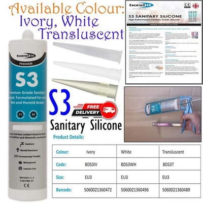 BOND IT Sellador de silicona sanitario grado S3 fregadero de baño ducha anti moho resistente a hongos