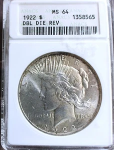 1922 P PEACE DOLLAR ANACS MS64 DDR (ref#135855) - Picture 1 of 6