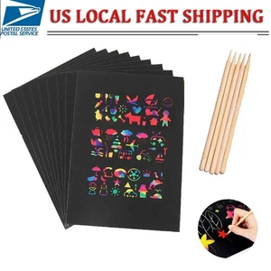 50Pcs Rainbow Scratch Art Set Colour Craft Art Engraving Paper Bamboo Stylus - Picture 1 of 9