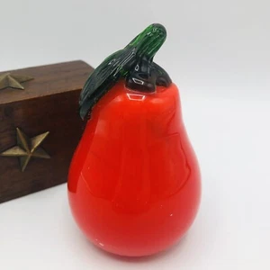 Red Pear Art Glass Fruit Paperweight 4.25" Tall Hand Blown Artist Glass  - Picture 1 of 5